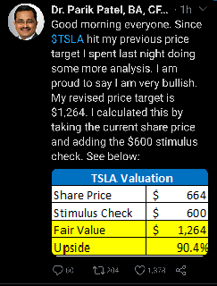 Tesla stock stimulus check funny