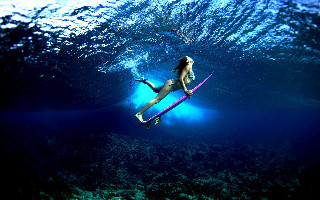 surf girl under the water wallpaper