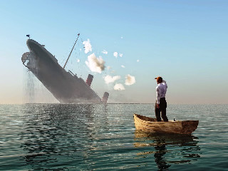 ship sink man on boat