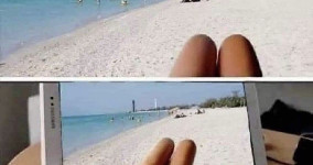 Beach view hot dogs fake iPad